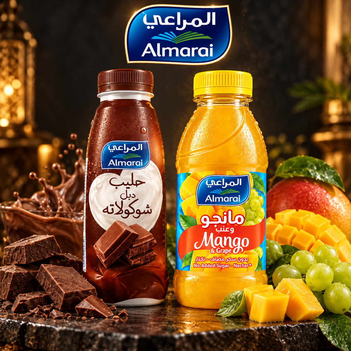 Almarai Double Chocolate Milk and Mango & Grape Nectar Drinks in Pakistan