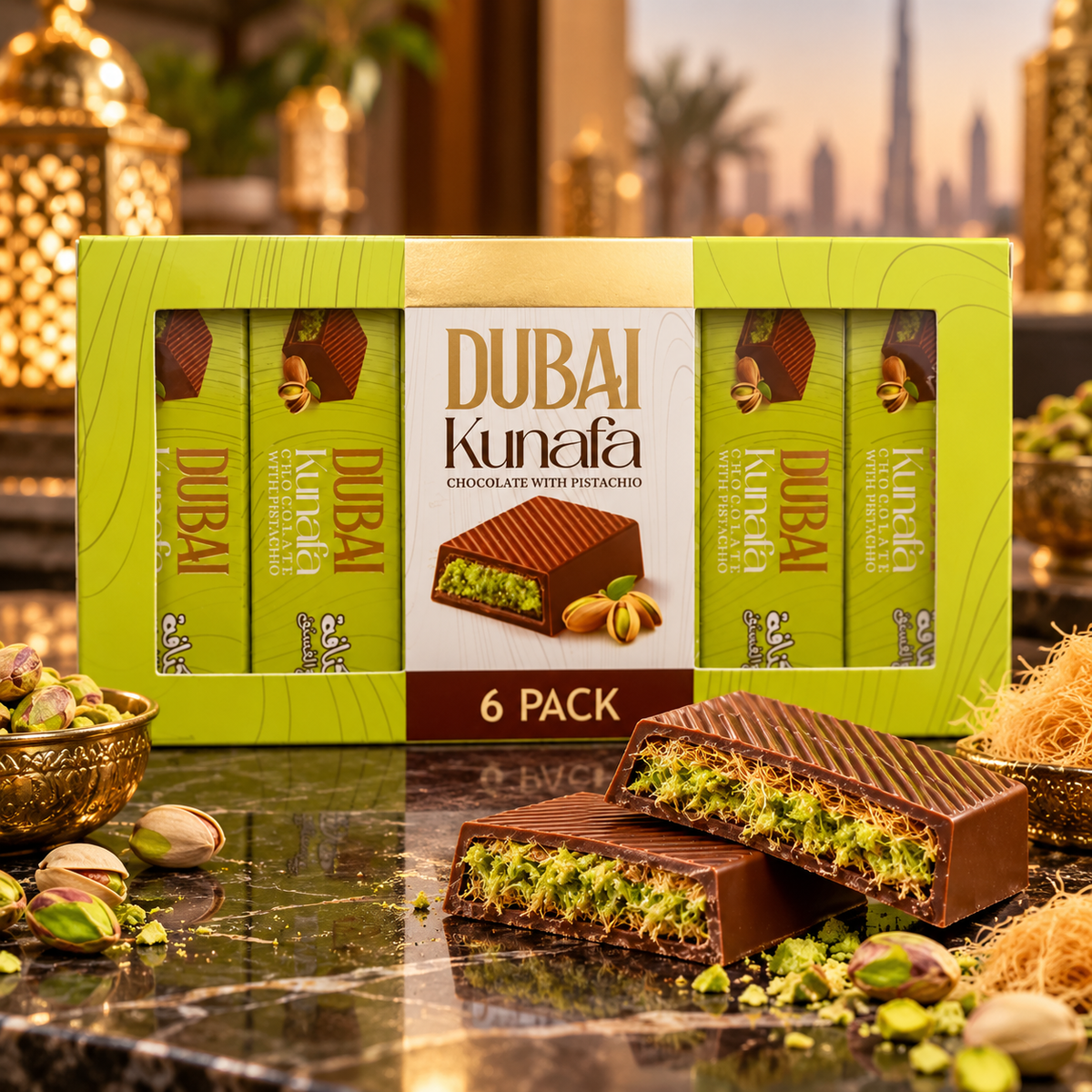 Dubai Kunafa Chocolate Pack of 6 with Pistachio – Pak Soorty