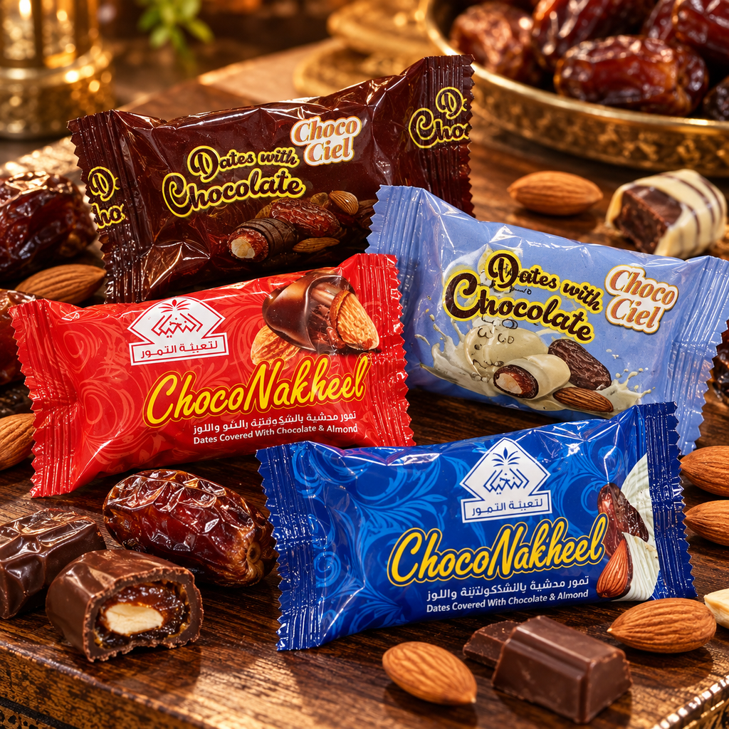 Chocolate Coated Dates Filled with Almond